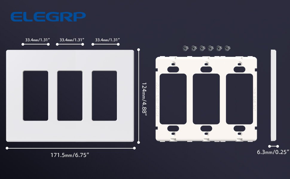 ELEGRP 3-Gang Screwless Decorative Wall Plates